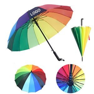 44" High Density 190T Pongee Fabric 16 Bone LGBT+Q Colorful Rainbow Umbrella
