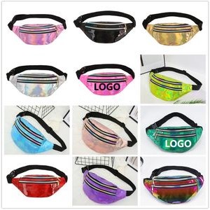 Holographic Fanny Pack 80s 90s Rave Neon Waterproof Metallic Color Belt Waist Bag With 2 Pouches