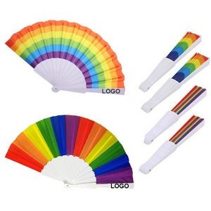 16 1/2" Nylon Fabric LGBT+Q Rainbow Plastic Foldable Handheld Fan