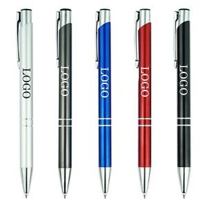 Click Action Double Ring Aluminum Metal Gloss Ballpoint Pen With Chrome Clip