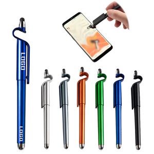 3 In 1 Matte Finish Metallic Signature Pen With Cell Phone Holder Stand & Stylus & Removable Cap
