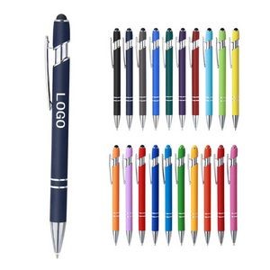 2 In 1 Aluminum Metal Soft Touch Double Ring Click Action Gel Ballpoint