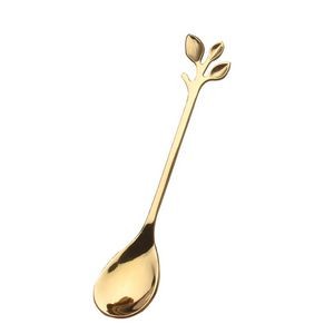Food Grade Shining Stainless Steel Spoon With Leaf Shape Handle