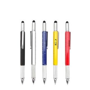 6-in-1 Multifunction Tech Gadget Tool Ballpoint Pen Stylus With Scale&Ruler&Screwdriver&Level