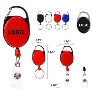 11" Zinc Alloy Oval Shape Retractable Badge Reels Clip ID Card Holder With Key Ring