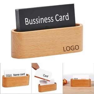 4 1/3" Desktop Natural Wooden Business Card Holder