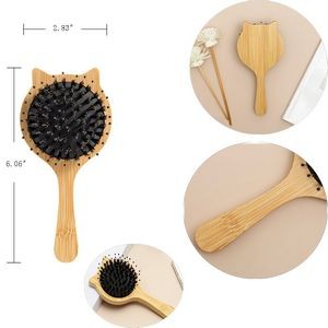 6" Cat Shape Eco-friendly 100% Natural Bamboo Wooden Wide-tooth Massage Hair Brush Comb