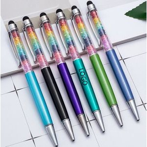 2-In-1 Dual-Function Princess Rainbow Crystal Twist Action Ballpoint Pen