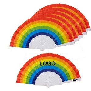 17" Pride Rainbow Plastic Nylon Fabric Folding Fan