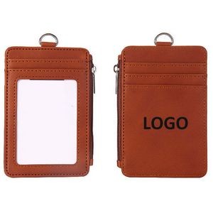 PU Leather Event Badge Holder With Transparent Window & Lanyard 3'' x 4 1/2''