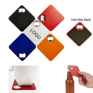 2 In 1 Square Non-slip Heat Resistant Coaster With Beverage Bottle Opener