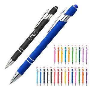 2-in-1 Click Action Soft Touch Double Ring Aluminum Ballpoint Pen With Stylus LOW MOQ