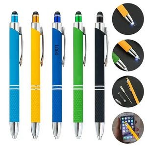Multifunctional Plastic Click Action Double Ring Ballpoint Pen W/LED Light & Stylus & Grip Section
