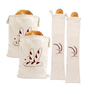 Bakery Baguette Wrapping Reusable Linen Drawstring Bread Bags Unbleached Loaves Food Storage