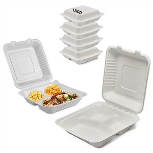 9" Custom Compostable Clamshell Natural Bagasse Take-Out/to-Go Food Boxes Biodegradable Containers