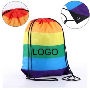 LGBT Pride Rainbow 210D Polyester Foldable Drawstring Backpack Pouch 18"x15"
