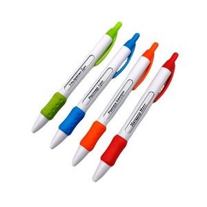 Click Action Wide Body ABS Banner Ballpoint Pen With Rubber Section Grip