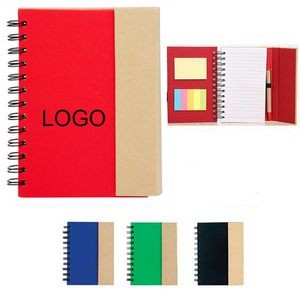 Eco Friendly Spiral Notebook Lined Notepad With Ballpoint Pen in Holder & Sticky Flags 7.1"x 5.3"