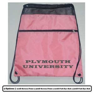 Full Sublimation Mesh-Top Polyester Drawstring Bag With Horizontal-Zip Pocket