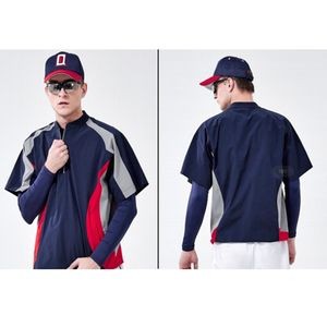 Premium Short Sleeve Quarter Zip Baseball Windbreaker - Woven Satin