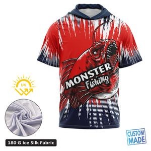 Unisex & Kids' Full Sublimation 180G Smooth Interlock UPF 50+ Hooded Fishing T-Shirt