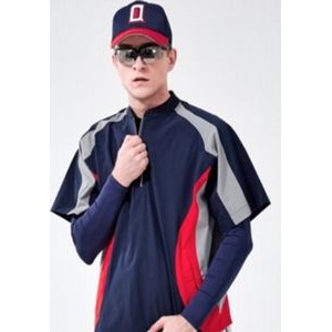 Premium Short Sleeve Quarter Zip Woven Satin Baseball Windbreaker - Men, Kids