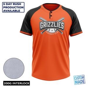 Men's And Kids' Full Sublimation 2-Button Front Baseball Jersey - 200g Interlock