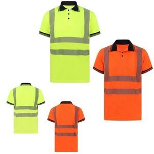 Visipro Short Sleeve Reflective Safety Polo With Bands, Brace Tape - Ribbed Collar & Cuffs - Birdsey