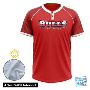Full Sublimation 2-Button Front Baseball Henley - Upf Drifit - Men's, Women's, Kids'