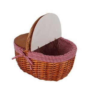 Wooden Lid Wicker Picnic Basket