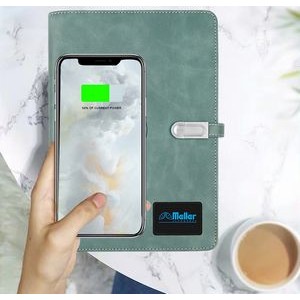 Leather Notebook With 8000 Mah Wireless Charging And Colorful Led Screen