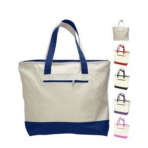 18" Zippered Top Heavy Duty Deluxe Tote Bag With Color Handle
