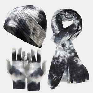 Skiing Hat Windproof Tie-dye Knit Gloves Knitted Scarf Sets