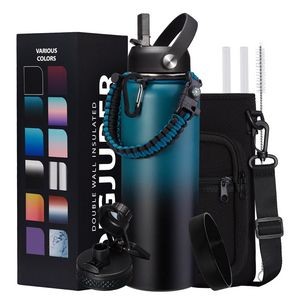 40oz Water Bottle with paracord handle and thermos flask Cap, Double Wall Vacuum Insulated