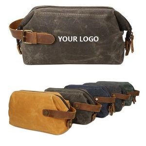 Waxed Canvas Travel Toiletry Kit Bag With Hand