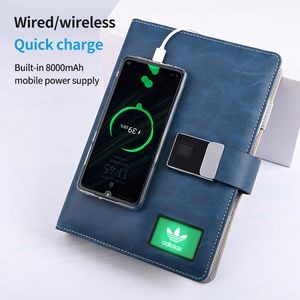 Top Configuration Fingerprint Lock Leather Notebook With Wireless Charger