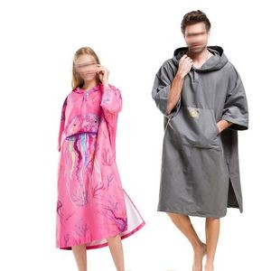 Wetsuit Changing Robe Towel Poncho With Hood Sleeve Pocket