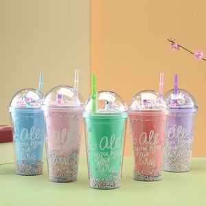 16oz Double Wall Drinking Cup With Straw
