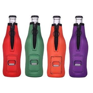 Neoprene Bottle Holder With Zipper And Bottle Opener