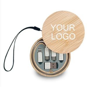 3-Way Adaptive Charging Cable in Bamboo Case - One-Color Personalization Available