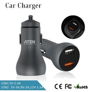 18W Quick Charge Dual Port Aluminum USB Car Charger