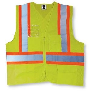Lime Green Polyester Mesh Safety Vest w/Zipper Front