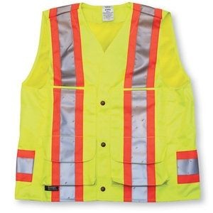 Polyester-Cotton Lime Green Denier Safety Vest w/Mesh Back