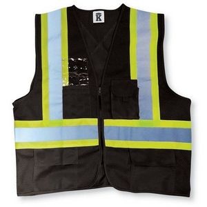 Black Polyester Mesh Safety Vest w/Zipper Front
