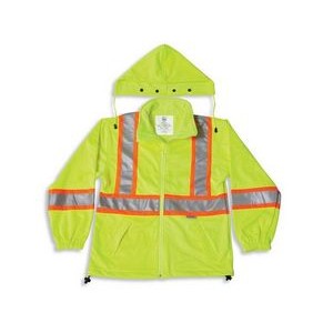 Soft Shell Lime Green Polyester Water Resistant Jacket w/Detachable Hood