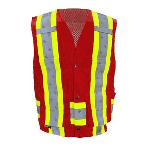 Red Supervisor Safety Vest w/100% Cotton Front & Full Mesh Polyester Back