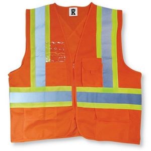 Orange Polyester Mesh Safety Vest w/Zipper Front