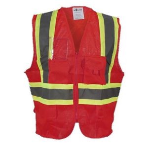 Red 100% Polyester Mesh Safety Vest w/Zipper Front