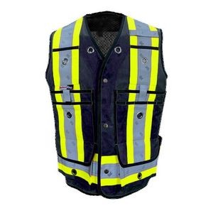Navy Blue Cotton Surveyor Safety Vest w/Full Mesh