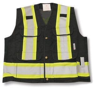Heavy Duty Black Safety Vest w/Mesh Top & Sides